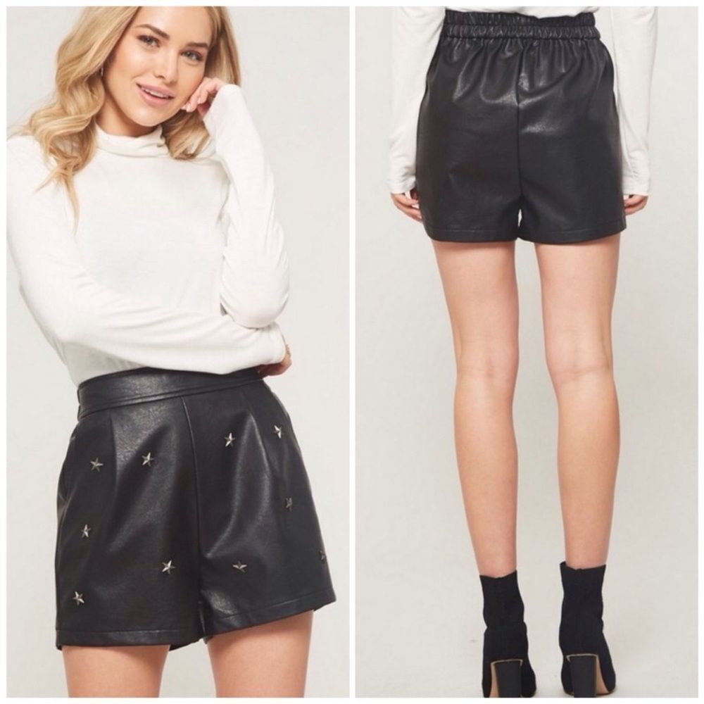 PROMESA | Black Faux Leather Shorts with Star Embellishments Women’s Size Large